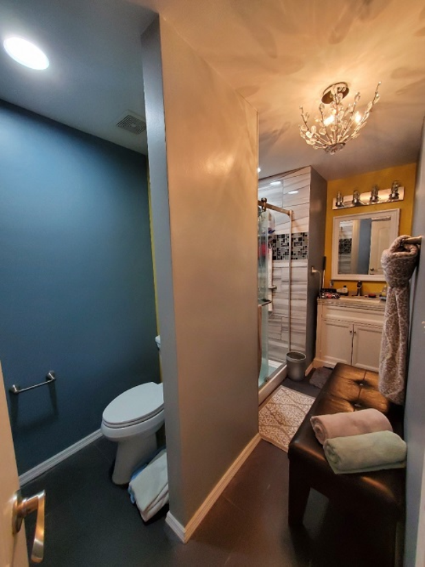 Modern Bathroom With Blue Wall